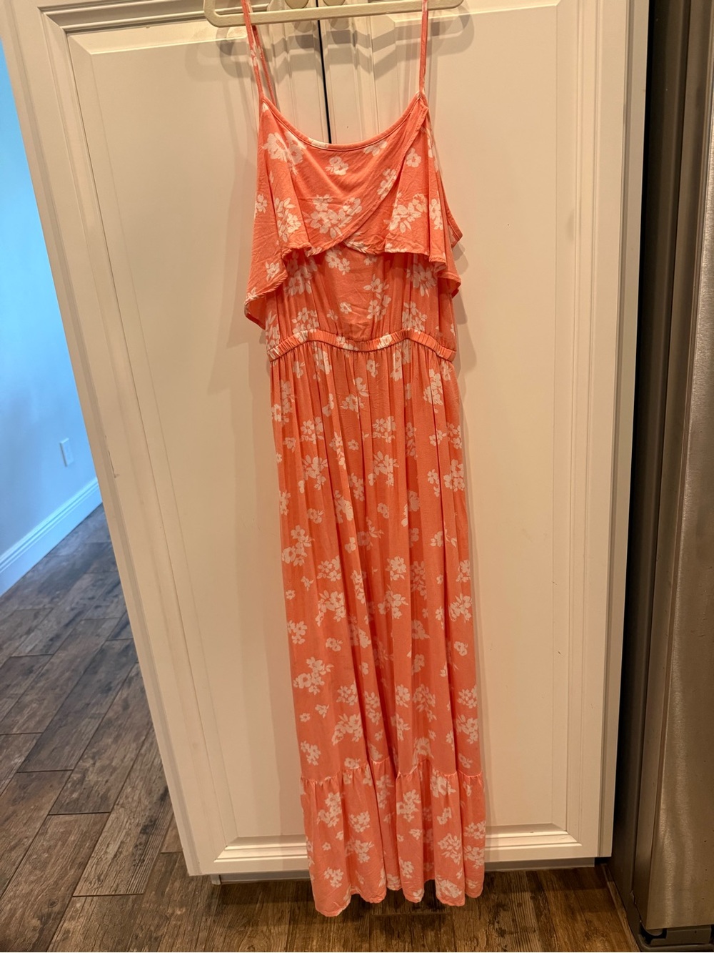 Peyton & Parker Mommy & Me dresses, coral w/ white floral designs Lg, 2T & 6 Mo.